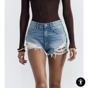 Zara Light Blue Ripped Jean Shorts